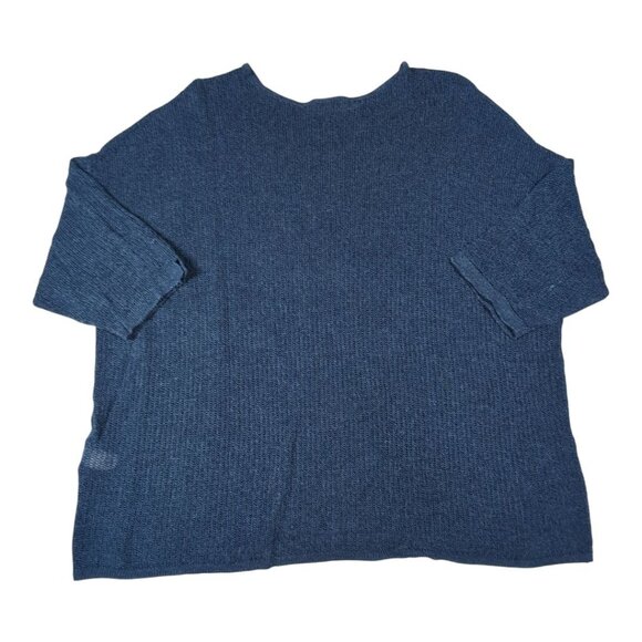 J. Jill Sweater Womens Size 3X Blue Open Knit Linen Blend Pullover - Picture 2 of 8